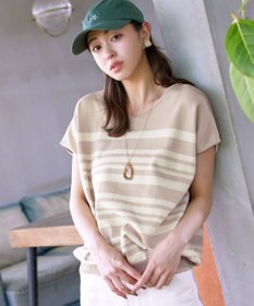 Tiaclasse L 【洗える】マルチボーダーフレンチスリーブニット