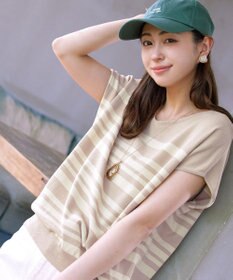 Tiaclasse L 【洗える】マルチボーダーフレンチスリーブニット