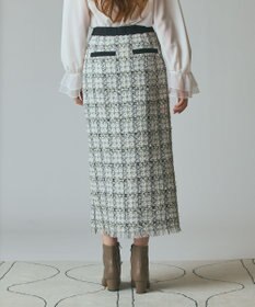 GRACE CONTINENTAL トリミングツイードスカート