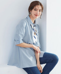 Tiaclasse 【洗える】フレアシャツチュニックブラウス