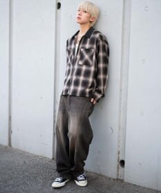 WEGO 【ユニセックス着用ITEM/MLサイズ展開】オンブレチェックシャツジャケット