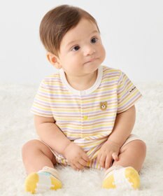 MIKI HOUSE HOT BISCUITS 【70-80cm】 みじんボーダー ワンポイント刺繍 ショートオール