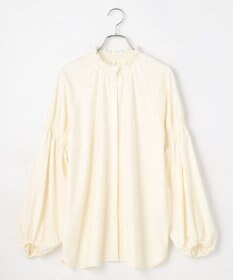 #Newans 【洗濯機可/しわになりにくい】シャーリングネック ボリュームスリーブブラウス