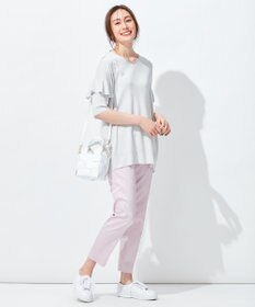 自由区 L 【洗える】ハイツイストコットンアセテート フリルデザインニット