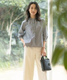 J.PRESS LADIES 【洗える・接触冷感・UVカット】エステネージュストライプ バンドカラーブラウス