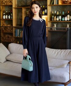 Tiaclasse 【洗える】リボン衿配色ニットワンピース