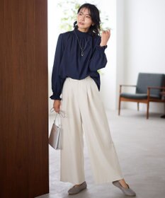 ANY 【洗濯機可/ウエストゴム】ウーリッシュ２タックワイドパンツ