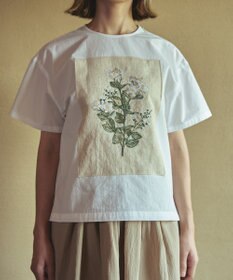 muuc ジャスミン刺繍半袖プルオーバー〈日本製・上質な天然素材・遠州織物〉〈繊細なオリジナル花刺繍〉〈ゆったりフリーサイズ〉〈上品な大人の布帛Tシャツ〉