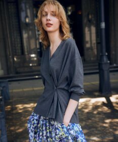 組曲 【加藤ローサさん着用 / 2WAY】スムースストレッチカシュクール カーディガン グレー系