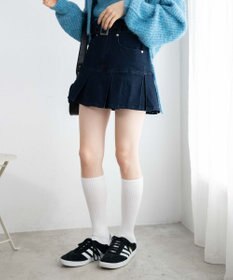 WEGO ベルト付デニムプリーツスカパン