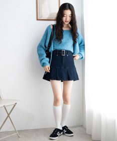 WEGO ベルト付デニムプリーツスカパン