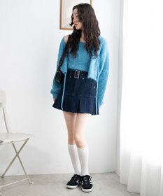 WEGO ベルト付デニムプリーツスカパン