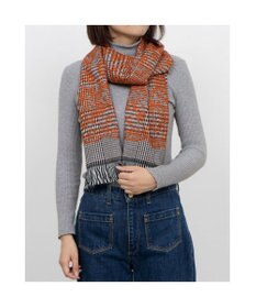 UNBILLION カシュネ cache nez / ウール混グレンチェックフラワージャカードマフラー