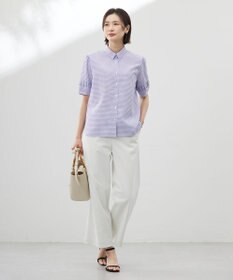 J.PRESS LADIES 【洗える・接触冷感・UVケア・吸水速乾・防透け】麻シェルドライ ワイドストレート マリン パンツ