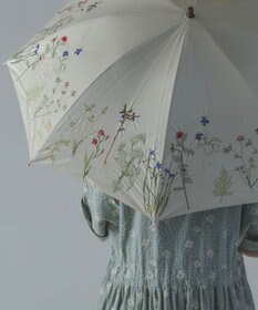 AND WOOL 〈一級遮光生地・晴雨兼用〉ボタニカル刺繍の日傘 （長傘タイプ）