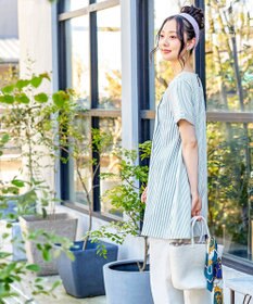 Tiaclasse 【洗える】体型カバーも叶うアシンメトリーストライプチュニックブラウス