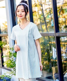 Tiaclasse 【洗える】体型カバーも叶うアシンメトリーストライプチュニックブラウス