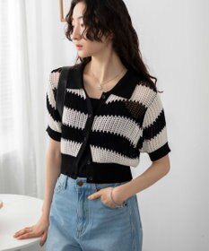 WEGO 襟付きメッシュニットショートカーデ