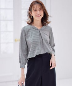 ANY SIS 【洗える】シルケットジャージーストライプ ブラウス