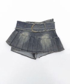 WEGO フリンジベルトプリーツデニムスカパン