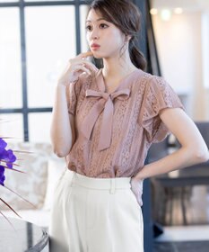 Tiaclasse 【洗える】幅広く活躍が期待できるボウタイレースブラウス