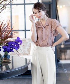 Tiaclasse 【洗える】幅広く活躍が期待できるボウタイレースブラウス