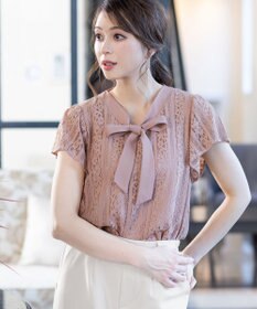 Tiaclasse 【洗える】幅広く活躍が期待できるボウタイレースブラウス