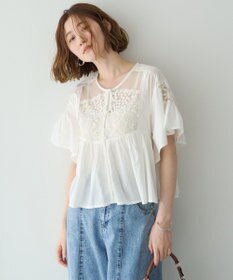 YECCA VECCA 刺繍レースブラウス