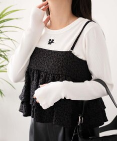 WEGO ワンポイントデザインフィンガーホールリブロンT