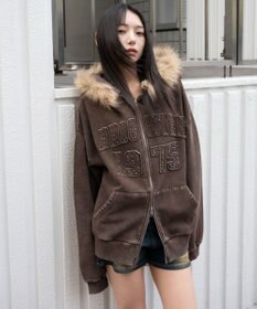 WEGO 裏起毛ファーフードBIGZIPパーカー