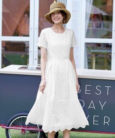 Tiaclasse 【洗える】パンチングレーススカラップワンピース