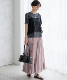 23区 【好評につき新色追加/汗じみ防止】エンブロイダリージャージー レースキャミソール付き カットソー