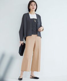 自由区 S 【UVカット・接触冷感・洗える】コットンサテンクロップド丈ワイドストレート パンツ