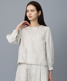 自由区 L 【カタログ掲載・セットアップ対応】フラワーオパールプリントブロッキング ブラウス