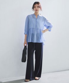 UNFILO 【ウエストゴム/セレモニー】ドライダブルクロス イージー ワイドパンツ ネイビー