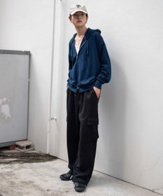 WEGO 【ユニセックス着用ITEM/ウエストゴム/MLサイズ展開】ワイドスウェットカーゴパンツ