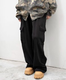 WEGO 【ユニセックス着用ITEM/ウエストゴム/MLサイズ展開】ワイドスウェットカーゴパンツ