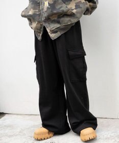 WEGO 【ユニセックス着用ITEM/ウエストゴム/MLサイズ展開】ワイドスウェットカーゴパンツ