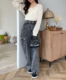 WEGO 【SMサイズ展開】サイドカットデニムストレートパンツ