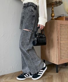 WEGO 【SMサイズ展開】サイドカットデニムストレートパンツ