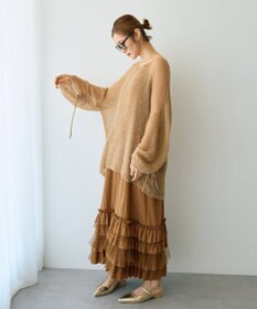 YECCA VECCA 袖シャーリングシアーニット