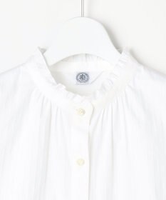 J.PRESS LADIES L BEZコットンナイロン ストライプ フリル襟 ブラウス