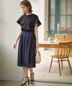 組曲 L 【UVケア・接触冷感】GIZAプレーティング天竺フリルスリーブ Tシャツ