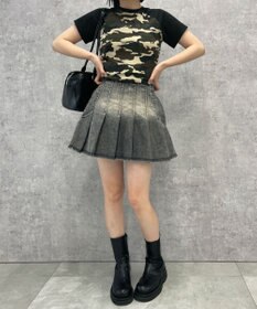 WEGO ヴィンテージウォッシュデニムプリーツスカパン