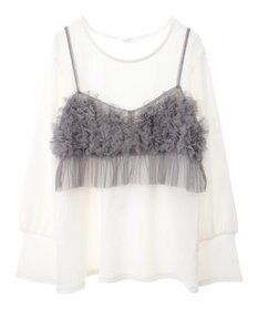 Green Parks ＳＥＴ２点チュールビスチェ＋表面感プルオーバー