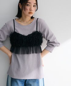 Green Parks ＳＥＴ２点チュールビスチェ＋表面感プルオーバー