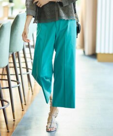 自由区 【カタログ掲載・定番人気・新色追加】コットンサテンクロップド丈ワイドストレート パンツ ［新色］ピーコックグリーン系
