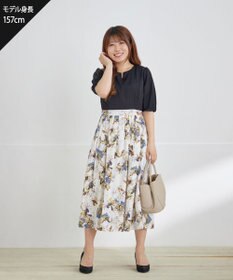 Tiaclasse L 【洗える】フラワープリントドッキングワンピース