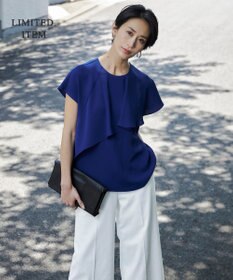 ICB 【接触冷感・UVケア・防シワ・洗える】エステルダブルクロス  ラッフルデザインブラウス