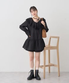 earth music&ecology 【綿100％】サイドリボンラッフルミニワンピース